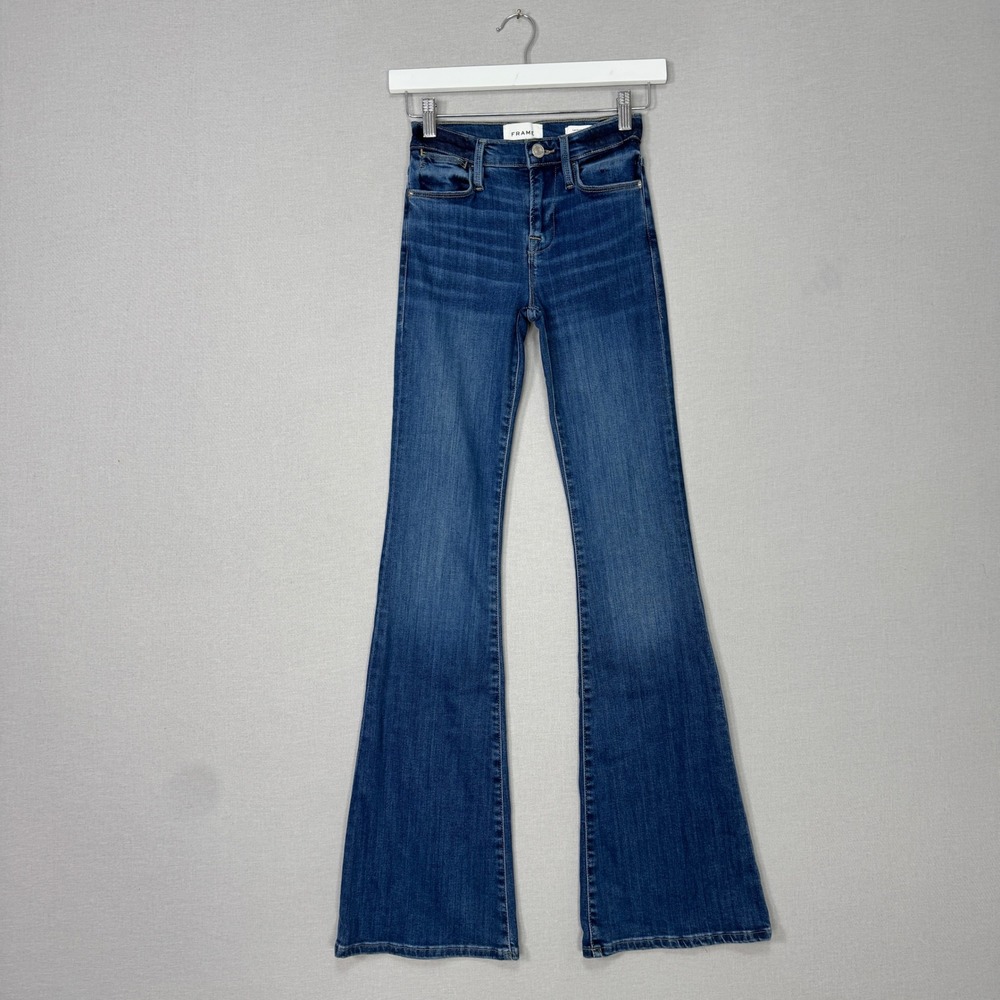 FRAME Le High Flare Jeans Womens 23 Blue High Rise Stretch Denim Western Cowgirl